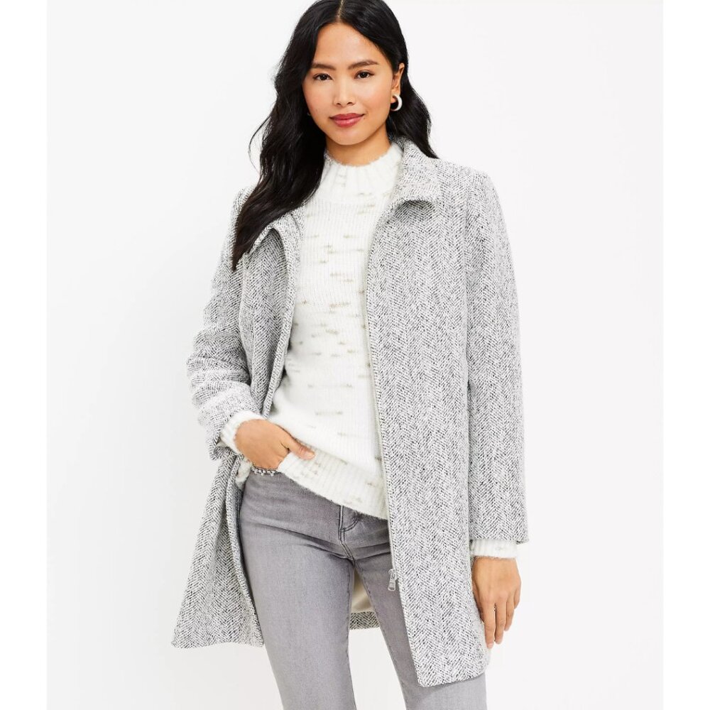 LOFT Herringbone Funnel Neck Coat Petite